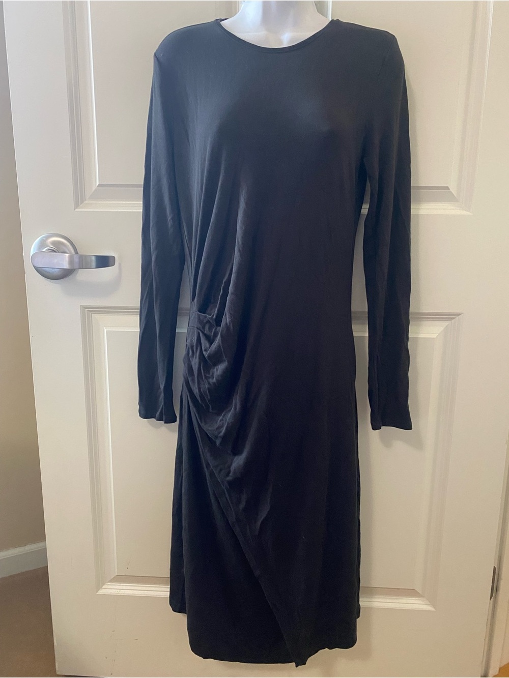Vince NWOT Large Black Long-Sleeve Draped Midi Dress